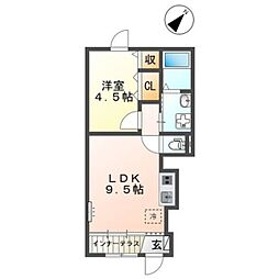 ガーデン雅 1LDKの間取図画像