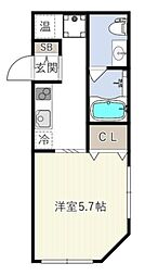 Harmony Flats不動前 2階ワンルームの間取り