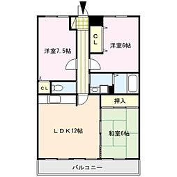 アメニティハイツ杏栄館 3LDKの間取図画像