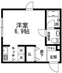 リムズコート梶ヶ谷 2階ワンルームの間取り