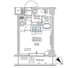 パークアクシス板橋ＭＵＳＥ 2階1Kの間取り