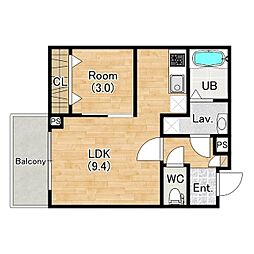 神戸市西神・山手線 上沢駅 徒歩4分の賃貸アパート 1階1LDKの間取り