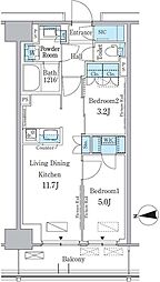 パークアクシス新宿百人町 5階2LDKの間取り
