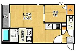 グランティックケーワン 1LDKの間取図画像