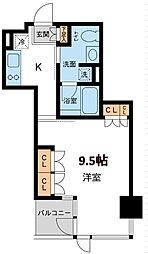 レジデンス白金パークフロント 1Kの間取図画像