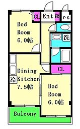 ヒルサイドビュー 2DKの間取図画像