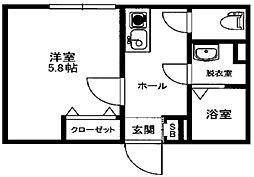 フォルターナ一之江 1Kの間取図画像