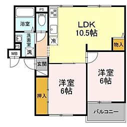 リバーサイドふじ 2LDKの間取図画像