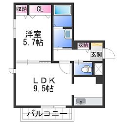 terrace新中通 1LDKの間取図画像