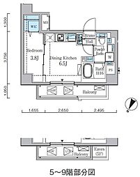 プライムブリス門前仲町 1DKの間取図画像