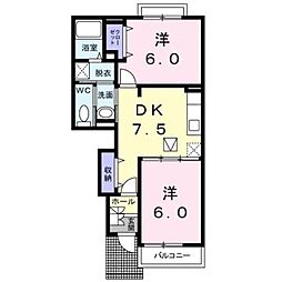 JR中央線 八王子駅 バス25分 榎木下車 徒歩7分の賃貸アパート 1階2DKの間取り