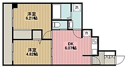 鹿沼公園ハイリビング 2DKの間取図画像