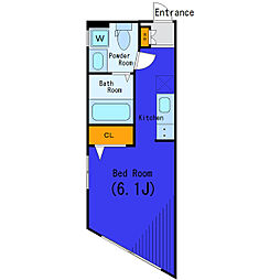 グローリア旗の台 ワンルームの間取図画像
