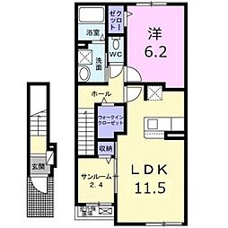 パルテール・アイ 2階1LDKの間取り