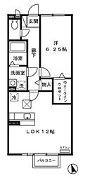 クレール四季彩の丘六番館 1LDKの間取図画像