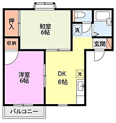 メンバーズタウンラシュレB 2DKの間取図画像