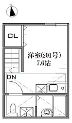 西武新宿線 沼袋駅 徒歩5分の賃貸アパート 2階ワンルームの間取り