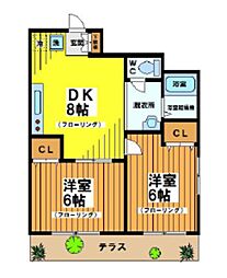 プルミエイッセン 1階2DKの間取り