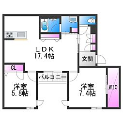 シャーメゾン ルミエール西田辺 2LDKの間取図画像