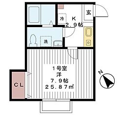 ヴィライルマーレ 1Kの間取図画像