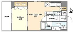 コンフォリア浅草松が谷 1LDKの間取図画像