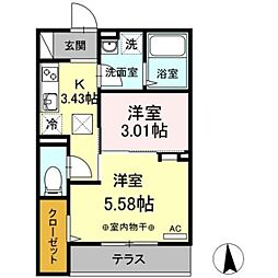 蒼の杜空 2Kの間取図画像