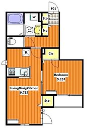 シャ・ガイール 1LDKの間取図画像