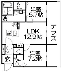 パルク・ブリーゼ 2LDKの間取図画像