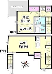 カシェット 2階1LDKの間取り