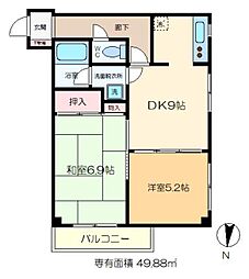 パレッヂ新小岩 2DKの間取図画像