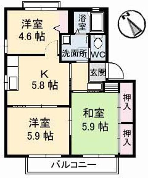 エスポワール　Ａ棟 A0202｜高知県南国市小籠(賃貸アパート3K・2階・50.66㎡)の写真 その2