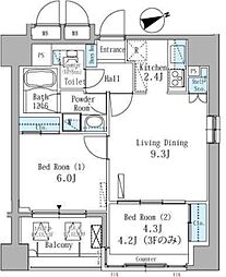 パークアクシス駒込 3階2LDKの間取り