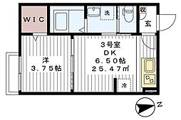 CAREL浜野A 1DKの間取図画像