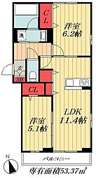 D-shell 2LDKの間取図画像
