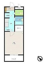 ロイヤル稲城 2階1Kの間取り