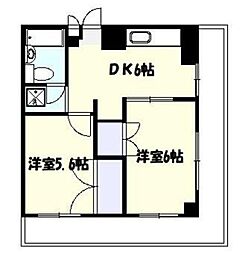 アメニティ東町 2DKの間取図画像