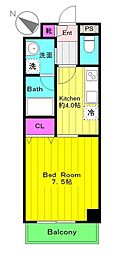 サクラビア3 1Kの間取図画像