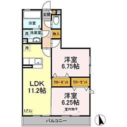 コーポスカイG 2LDKの間取図画像