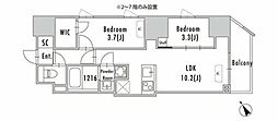 グランパセオ蔵前2 8階2LDKの間取り