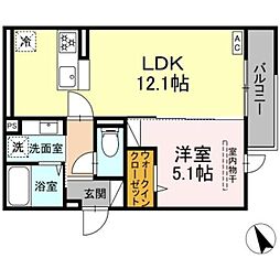 D Paina 中野島IIIA 1LDKの間取図画像