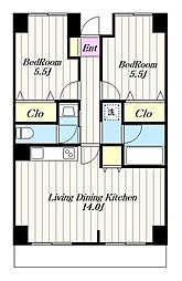 スカイコート 2LDKの間取図画像