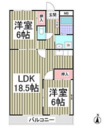 エルヴェ武里 2LDKの間取図画像