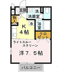 コゥジィーコート2 1Kの間取図画像