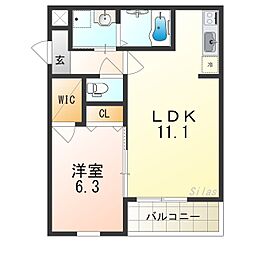 ピアチェーレ2番館 1LDKの間取図画像