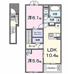ヴェルドゥーラII 1LDKの間取図画像