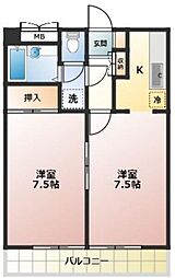 スサキフラット 2階1LDKの間取り