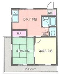 コスモアオイ湘南 2DKの間取図画像