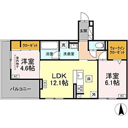 D-crinum川島田 2LDKの間取図画像