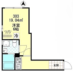 クレール蓮根 1Kの間取図画像