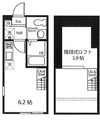 ハーミットクラブハウス横浜磯子 2階ワンルームの間取り